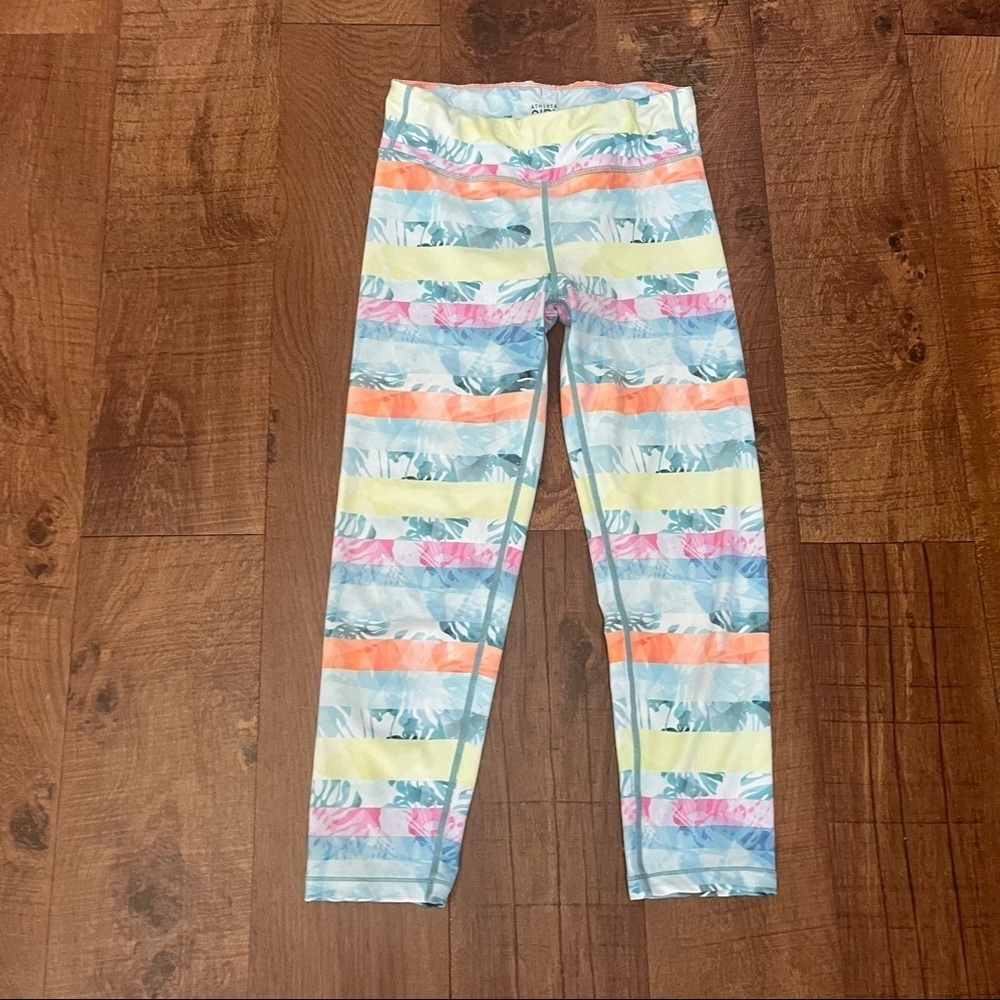 Athleta girls palm tree stripe  theme leggings Sz extra large XL/14 poly spandex